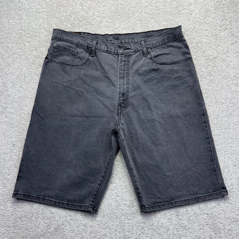 Levis 569 Jean Shorts Mens Size 38 Black Faded Denim Loose Straight Stretch